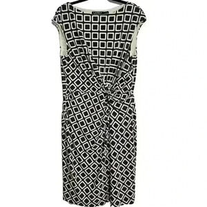 Lauren Ralph Lauren Sheath Dress 16 Plus‎ White Black Geo Print Twist Knot Front